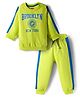 Babyhug Terry Knit Full Sleeves Sweatshirt & Joggers Set With Brooklyn Text Print - Neon Green
