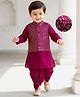 Babyhug Rayon Woven Full Sleeves Solid Kurta Dhoti Set with Sequenced Nehru Jacket - Magenta Pink