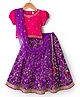 Babyhug Georgette Woven Half Puffed Sleeves Choli Lehenga & Dupatta Set with Floral Embroidery - Purple & Pink