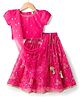 Babyhug Chanderi Woven Half Sleeves Choli Lehenga & Dupatta Set With Floral Print & Embriodered - Fuschia