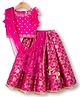 Babyhug Brocade Woven Frill Sleeves Floral Foil Printed Choli Lehenga Set with Dupatta & Embroidery - Dark Pink