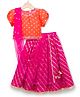 Babyhug Brocade Woven Puffed Sleeves Floral Embroidered Choli Lahenga set with Dupatta- Fuchsia