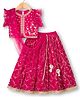 Babyhug Georgette Woven Frill Sleeves Choli Lehenga & Dupatta Set With Floral Embriodery - Red