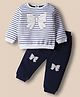 ToffyHouse Knitted Full Sleeves Top and Pant Set With Stripes & Bow Patch - White & Black