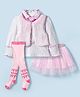 ToffyHouse Knit Full Sleeves Top and Skirt Set With Jacket and Leggings with Heart Print - Pink