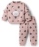 ToffyHouse Knitted Full Sleeves Co-ords Printed Top & Lounge Pant Set with Bunny Patch Detailing - Peach