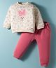 ToffyHouse Knit Woven Full Sleeves Top & Jogger Set with Floral  &  Bunny Print - Pink & Cream