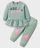 ToffyHouse Woven Full Sleeves   Top & Joggers Set with Frill Detailing & Be Kind Text & Teddy Print - Mint