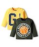 Doodle Poodle 100% Cotton Knit Full Sleeves T-Shirt with Sports Print Pack of 2 - Olive Green & Yellow