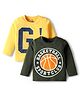 Doodle Poodle 100% Cotton Knit Full Sleeves T-Shirt with Sports Print Pack of 2 - Olive Green & Yellow