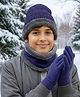 Pine Kids Knit Woollen Cap Cloves & Muffler Set Navy Blue - Diameter 18 cm