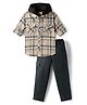 Rikidoos Full Sleeves Checked Hooded Shirt & Pant Set - Beige & Black