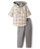 Rikidoos Full Sleeves Checked Hooded Shirt & Pant Set - Beige & Grey