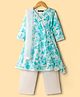 Pine Kids Cotton Woven Three Fourth Sleeves Kurta Churidar & Dupatta Set With Floral Print - Light Blue