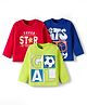 Doodle Poodle 100% Cotton Knit Full Sleeves T-Shirts with Sports Theme Graphic Pack of 3 - Red Blue & Limegreen