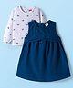 Babyhug Cotton Knit Frock with Full Sleeves Inner Tee & Bow Print - Navy Blue & White
