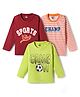 Doodle Poodle 100% Cotton Knit Full Sleeves Striped T-Shirts with Text & Gaming Graphic Pack of 3 - Maroon Lime Green & White