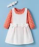Babyhug Cotton Knit Full Sleeves Frock With Inner Tee & Polka Dot Print & Head Band - Peach & White