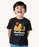 Guugly Wuugly Cotton Knit Half Sleeves Alpine Mountains Printed Tee - Black