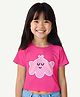 Guugly Wuugly Cotton Knit Half Sleeves Cute Cloud Printed Crop Top - Pink