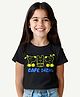 Guugly Wuugly Cotton Knit Half Sleeves Dogs In A Cafe Printed Crop Top - Black