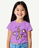 Guugly Wuugly Cotton Knit Half Sleeves Cute Butterfly Printed Crop Top - Lavender