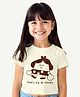 Guugly Wuugly Cotton Knit Half Sleeves Happy Girl Printed Crop Top - Off White
