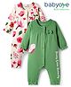 Babyoye 100% Cotton Knit Eco Jiva Finish Full Sleeves Rompers with Floral & Butterfly Print Pack of 2 - White Green & Red