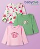 Babyoye 100% Cotton Knit Eco Jiva Finish Full Sleeves T-Shirts With Floral & Text Print Pack Of 3 - Pink White & Green