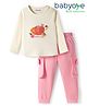 Babyoye 100% Cotton With Eco Jiva Finish Soild Dyed Full Sleeves T-Shirts & Joggers Set with Snail Print - Pink