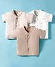 I Bears Interlock Knit Full Sleeves Front Open Vest with Stripes & Aeroplane Print Pack of 3 - Tan & White