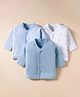 I Bears Interlock Knit Full Sleeves Striped & Bird Printed Front Open Vests Pack of 3 - Multicolor