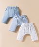 I Bears Interlock Knit Full Length Diaper Leggings with Stripes & Animal Print Pack of 3 - Light Blue & White