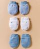 I Bears Interlock Knit Mittens With Stripes & Bird Print Pack Of 3 - White & Light Blue