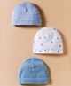I Bears Interlock Knit Striped & Bird Printed Baby Caps Pack of 3 Multicolor - Diameter 17 cm