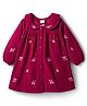 Babyhug Cotton Knit Full Sleeves Front Open Frock with Floral Embroidery - Maroon