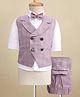 Rikidoos Full Sleeves Checked 3 Piece Party Suit With Bow Set - Purple & White