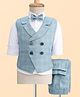Rikidoos Full Sleeves Checked 3 Piece Party Suit With Bow Set - Sky Blue & White