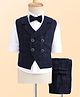 Rikidoos Full Sleeves Checked 3 Piece Party Suit With Bow Set - Navy Blue & White