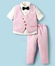 Rikidoos Full Sleeves Checked 3 Piece Party Suit With Bow Set - Baby Pink & White