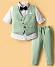 Rikidoos Full Sleeves Checked 3 Piece Party Suit Set With Bow - Pista & White