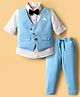 Rikidoos Full Sleeves Checked 3 Piece Party Suit With Bow Set - Sky Blue & White