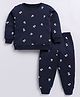 CUTOPIES Cotton Knit Full Sleeves Teddy Bears Printed Sweatshirt & Coordinating Joggers Set - Navy Blue