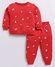 CUTOPIES Cotton Knit Full Sleeves Teddy Bears Printed Sweatshirt & Coordinating Joggers Set - Red