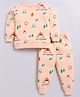 CUTOPIES Cotton Knit Full Sleeves Lets Camping Text Printed Sweatshirt & Coordinating Joggers Set - Peach