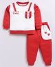CUTOPIES Cotton Knit Full Sleeves Star Paw Text Printed Sweatshirt & Coordinating Joggers Set - Red
