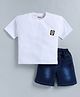 CUTOPIES Cotton Knit Half Sleeves Teddy Bear Patch Detailed Tee & Shorts Set - White