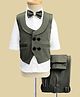 Radutu Full Sleeves Solid 3 Piece Party Suit With Bow Set - Olive & White