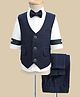 Radutu Full Sleeves Solid 3 Piece Party Suit With Bow Set - Navy Blue & White