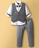 Radutu Full Sleeves Striped 3 Piece Party Suit With Bow Set - Grey & White